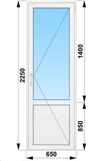 Балконная дверь поворотная с глухим низом 1400x2250